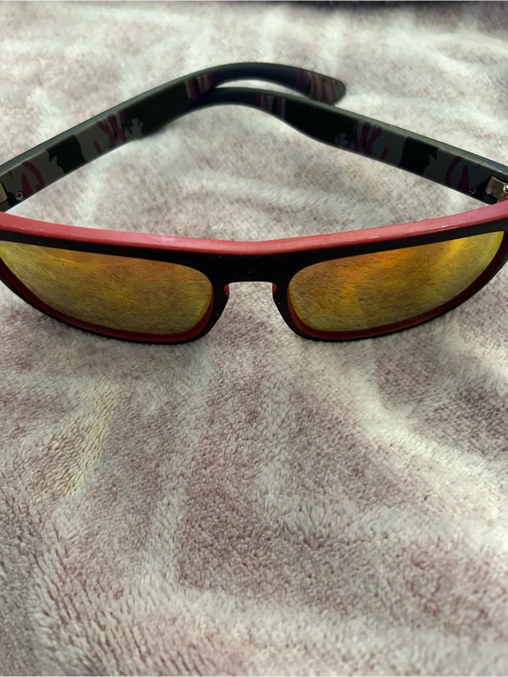 Quiksilver Red Frame Sunglasses with Gold Mirrored Lenses